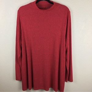 Lane Bryant Women's Red Ribbed Mock Collar Long Sleeve Tunic Size 18/20